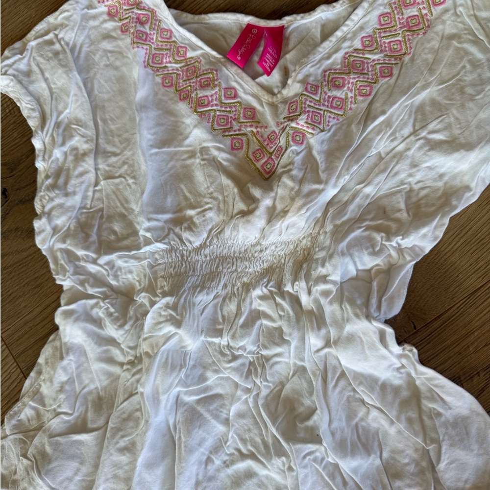 Lilly Pulitzer White Top with Pink Embroidery